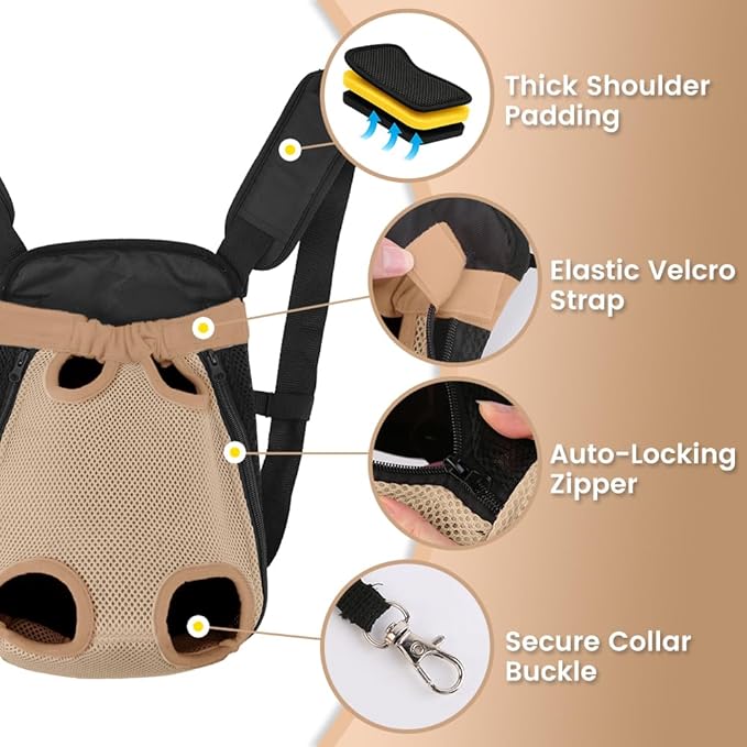 Dog Backpack Carrier, Thick Straps & Cushion, Pet Sling Front Backpacks for Small Medium Dogs 7-11 Lbs, Legs Out, Adjustable Wearable Puppy Chest Travel Bag, Easy-Fit for Hiking/Walking/Camping