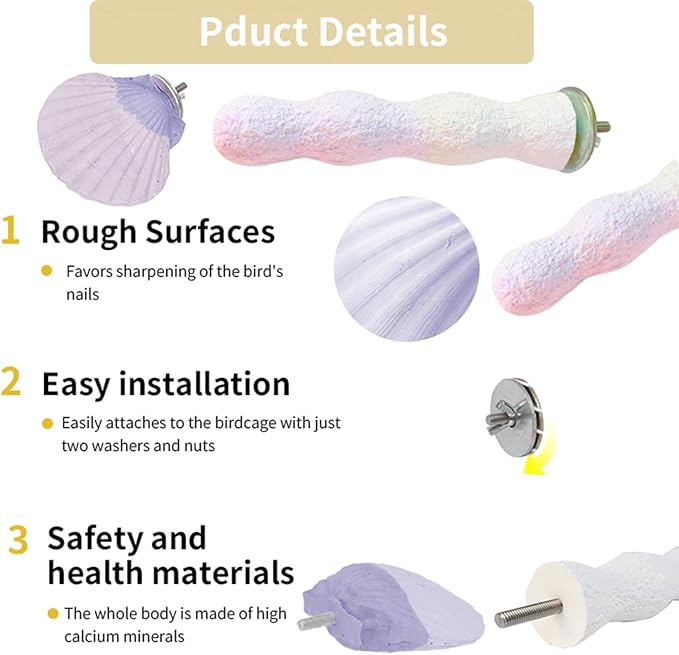 Parrot Perch Bird Perches for Cage Parrot Beak Grinding Stone Rough Surface High Calcium Mineral Colorful Cement Perch Bird Cage Accessories (Purple, Coral)