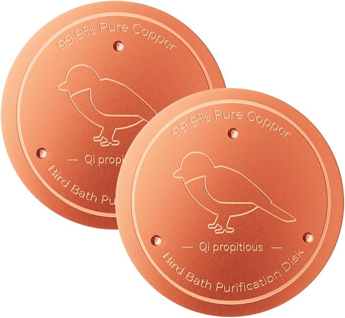 Bird Bath Copper Disk – 99.99% Pure Copper Water Cleaner, 1 mm Thick with Stable Triple-Point Support, Safe Natural Solution for Outdoor Birdbaths Bowls, for All-Season Use,Bird,2pcs
