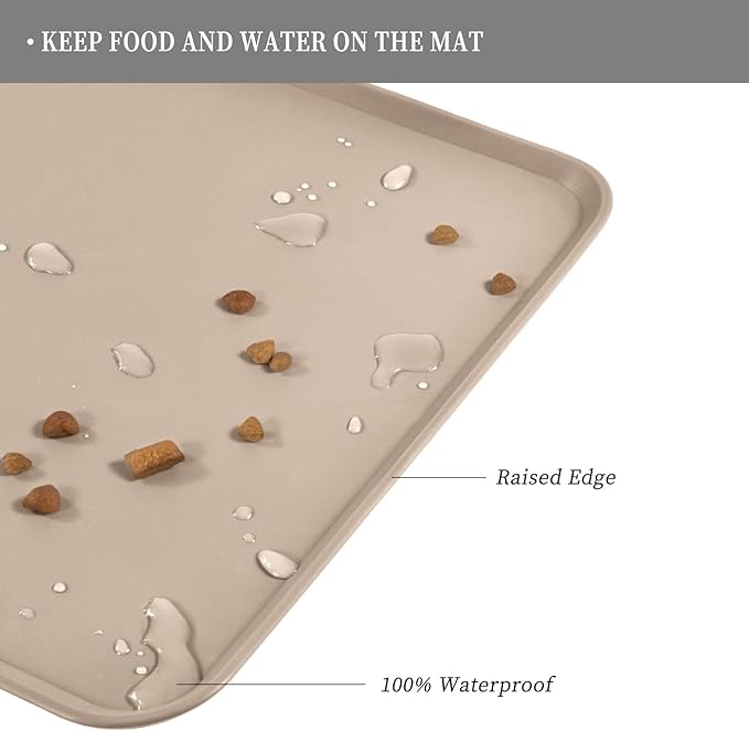Waterproof Pet Feeding Mat with High Raised Edges, Heavier and Thicker Placemats for Cat Dog Water Bowl with BPA Free, Dogs Cats Food Mats for Messy Drinkers to Prevent Spill and Protect Floors