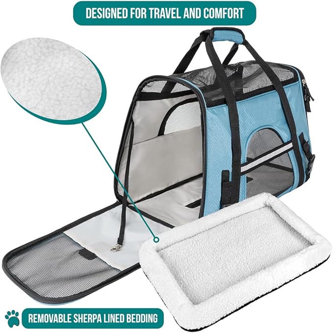 PetAmi Airline Approved Pet Carrier for Cat, Soft Sided Dog Carrier for Small Dogs, Cat Travel Supplies Accessories for Indoor Cats, Ventilated Pet Carrying Bag Medium Large Kitten Puppy, Large Blue