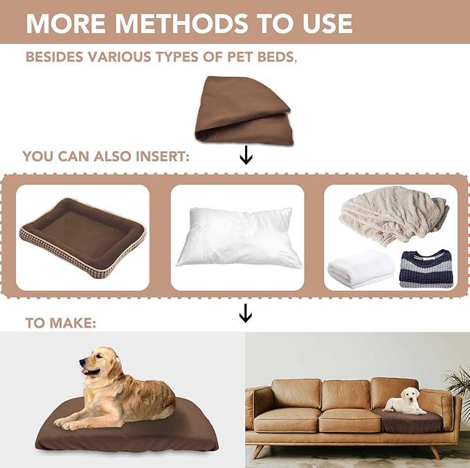 Dog Bed Cover Waterproof Replacement Machine Washable Covers for Dog Bed Heavy Duty Scratch Resistant Mattress Protector Pet Bed 30x20 Inch Brown Cover Only