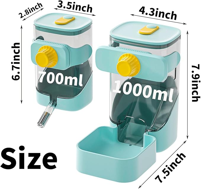 PODOO Rabbit Food Water Dispenser, 24oz No Drip Bunny Water Feeder, 34oz Large Hanging Automatic Pet Food Dispenser, Hanging Outside or Inside The Cage for Small Animals (Food+Water)