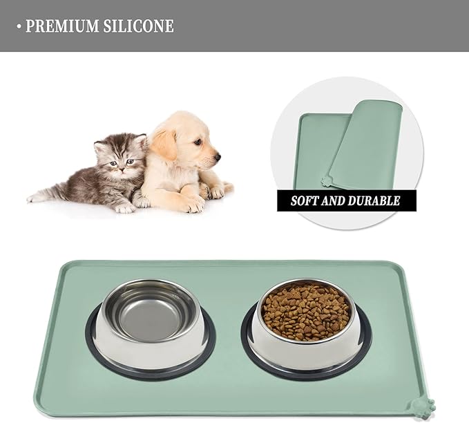 Waterproof Pet Feeding Mat with High Raised Edges, Heavier and Thicker Placemats for Cat Dog Water Bowl with BPA Free, Dogs Cats Food Mats for Messy Drinkers to Prevent Spill and Protect Floors