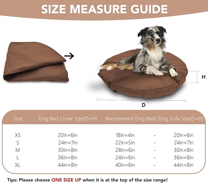 Dog Bed Cover Waterproof Replacement Machine Washable Covers for 24x24 Inch Dog Bed Heavy Duty Scratch Resistant Mattress Protector Pet Bed Round Brown Cover Only
