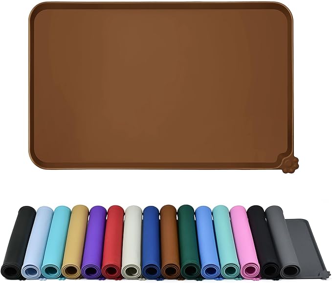 Waterproof Pet Feeding Mat with High Raised Edges, Heavier and Thicker Placemats for Cat Dog Water Bowl with BPA Free, Dogs Cats Food Mats for Messy Drinkers to Prevent Spill and Protect Floors