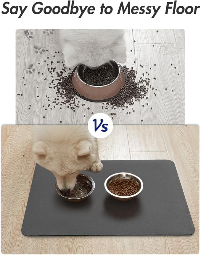 MontVoo-Absorbent Pet Feeding Mat-No Stains Pet Mat for Food and Water Bowl-Quick Dry Cat & Dog Food Mat Water Dispenser Mat-Pet Supplies Mat-Dog Water Bowl Mat for Messy Drinker,（Darkgrey,23"x34"）