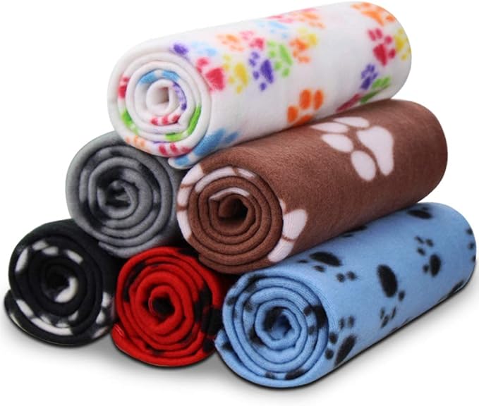 Comsmart Dog Blankets for Small Dogs, 6 Pack Puppy Blanket Cute Paw Print Pet Blanket for Dog, Puppy, Cat, Kitten, 39x31 inches