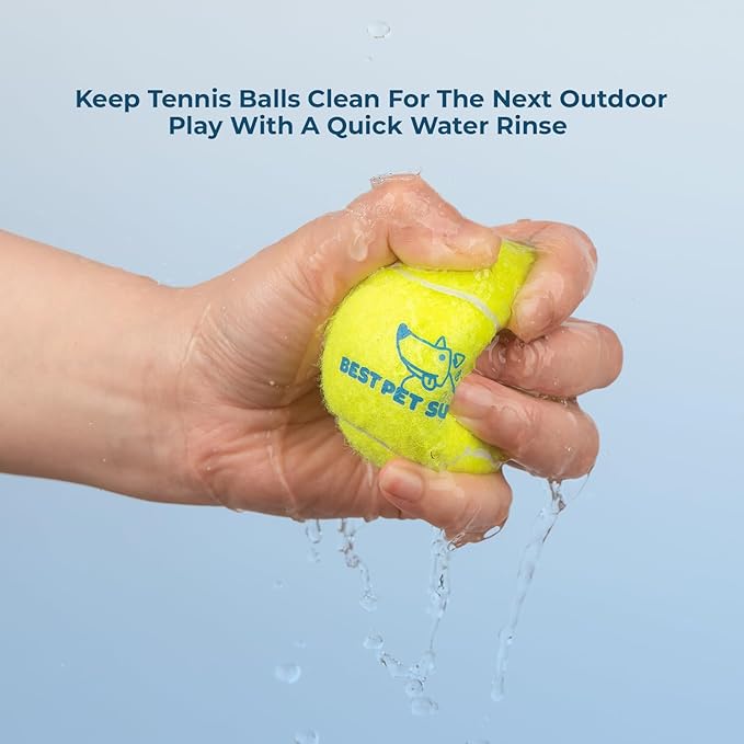 Best Pet Supplies Interactive Squeaky Dog Chew Toy, Ideal Dog Toys for Chewers, Small, Medium & Large Dogs, and Fetch Lovers - Tennis (Yellow), Small (Pack of 4)