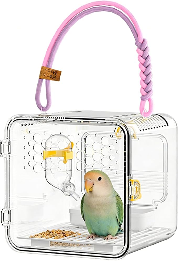 Bird Carrier - Portable Clear Cage for Travel and Outdoor Use | Lightweight and Breathable with Secure Lock, Convenient Travel for Budgies, Parakeets, Canaries, Budgies, Cockatiels, Lovebirds