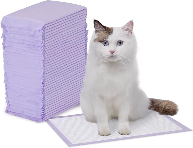 Amazon Basics Cat Litters Pee Pads, 40 Count, Universal Fit for Litter Box, Odor Control with Fresh Scent, Purple and White