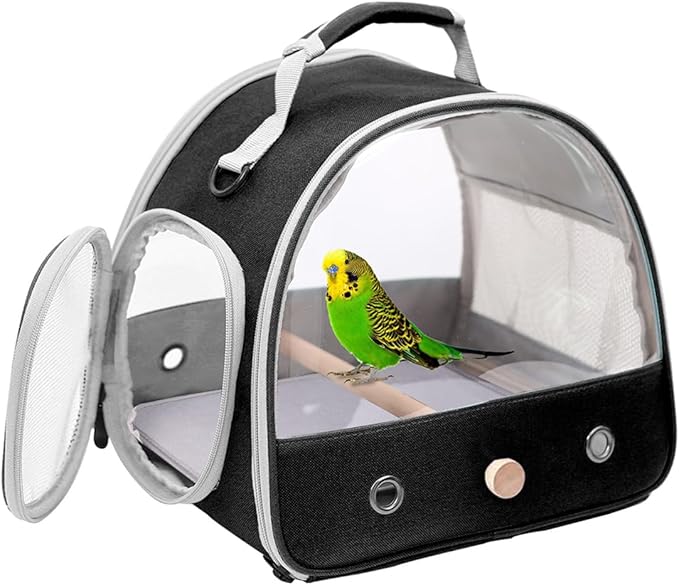 Bird Travel Carrier, Portable Small Bird Parrot Parakeet Carrier with Standing Perch and Soft Mat, Side Access Window Collapsible to Carry and Transport Birds Vet Visit