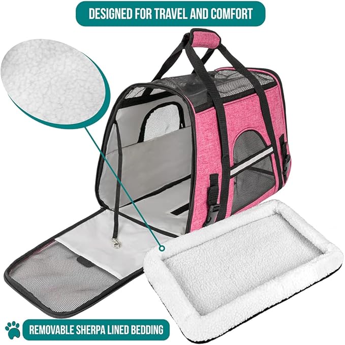PetAmi Airline Approved Pet Carrier for Cat, Soft Sided Dog Carrier for Small Dog, Cat Travel Supplies Accessories Indoor Cat, Ventilated Pet Carrying Bag Medium Large Kitten Puppy, Small Heather Pink