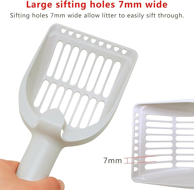2 Pack Large Cat Litter Scoop Set with Bee-Shaped Wand Toy Refill, Heavy Duty Cat Scooper for Litter Box with 7mm Wide Large Holes, Long Handle & Hanging Hook, Kitty Litter Box Cleaning Tool