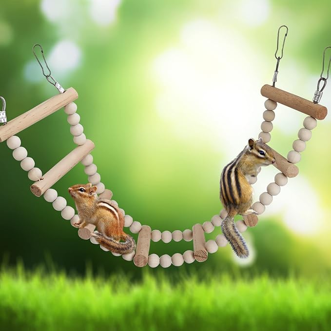 Bird Ladder Bridge, Wooden Pet Hamster Climbing & Swing Toys, Cage Accessories for Birds Rats Parrots Hamster Squirrel Sugar Gliders Parakeets Cockatiels - 8 Steps - 19.3 x 3.14 Inch