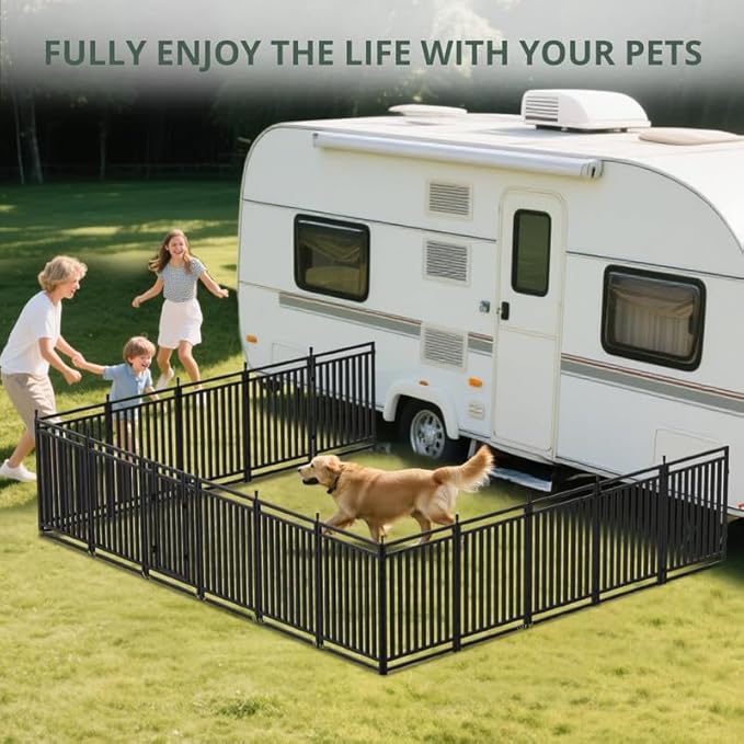 Dog Playpen Dog Fence Outdoor for Yard 47" H with 24 Panels Sturdy Portable Puppy Playpen for Indoor Outdoor RV Camping Use - Black Silver