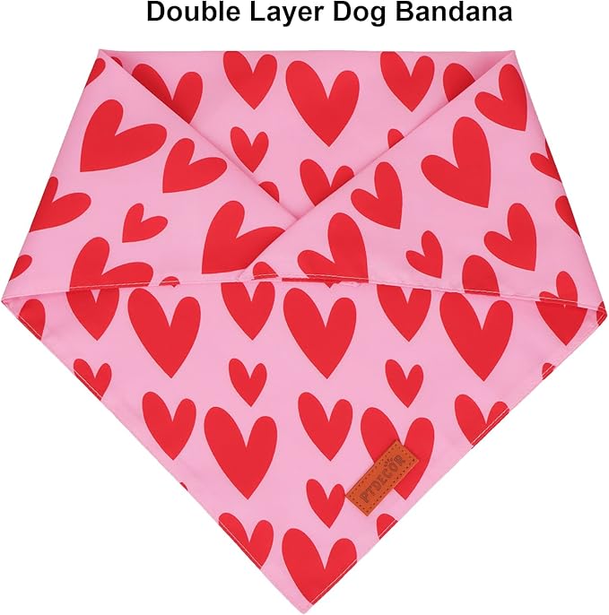 PTDECOR Valentine Dog Bandana, Reversible Valentine Pet Scarf, Multi Size, Red Heart Bandanas for Small Dogs (Small)