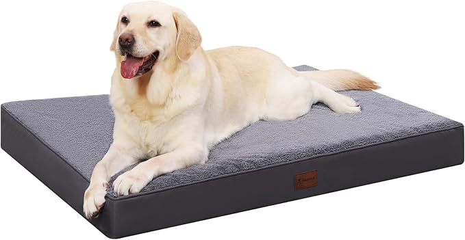 MIHIKK Waterproof Dog Beds Large Sized Dog Orthopedic Dog Beds for Crate with Removable Washable Cover Egg-Crate Foam Pet Pad Mat with Anti-Slip Bottom, 41x27 Inch, Grey