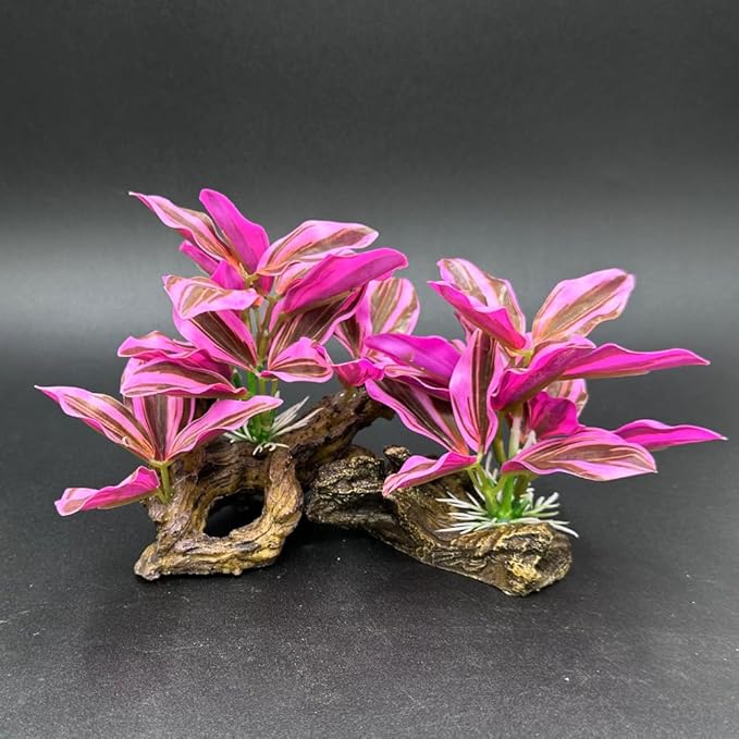 Smoothedo-Pets Fish Tank Decorations Aquarium Decor Ornaments Betta Pink Leaf pad Hammock Artifical Driftwood Goldfish Bowl Accessories (Hot Pink Set)