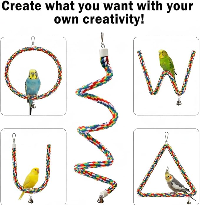 79'' Bird Perch,Bird Rope Perch & Birds Swing Set,Bird perches for cage,Rope Perch for Conures,Parrots,Cockatiel,Lovebird,Budgerigar,Parakeet perches for cage