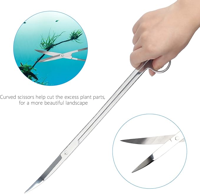 Aquarium Aquascape Tools Kit 15in, 4 in 1 Anti-Rust Aquatic Plant Aquascaping Tool Stainless Steel Tweezers Scissor Spatula for Aquarium Tank Clean Fish Tank Aquascape Accessories Set(Silver)