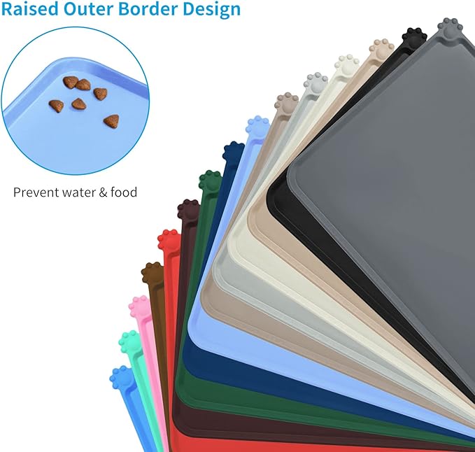 AUDWUD Silicone Waterproof Pet Feeding Mats,Anti Slip Bowl Pad, Dog Mat for Food and Water