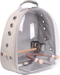 Bird Traval Carrier Cage, Multi Vent Holes Clear Space Capsule Astronaut Backpack to Carry Parakeet Cockatiel Parrot with Metal Tray Wood Perch, Vet Transport Book Bag