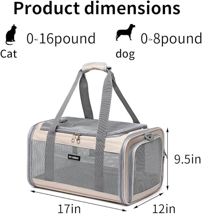 Airline Approved Pet Carrier for Cats and Small Dogs, Breathable and Collapsible Design, Portable Travel Bag for Bearded Dragon, Puppies Animal Hangbag, Rabbit Cage Cage (Khaki, Small)