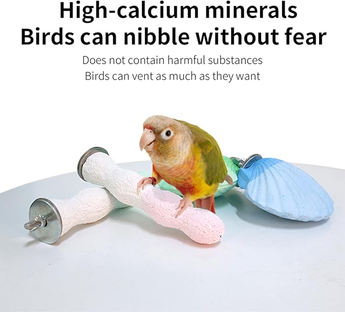 Bird Perches for Cage, Abrasive Surface High Calcium Mineral Parrot Perch Stand - Bird Nail File for Claw & Beak Health, Colorful Ceramic Bird Cage Accessories (Green, Coral)