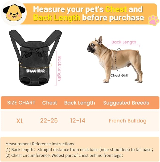 Inspack Dog Backpack Carrier/Cat Carrier, Adjustable Pet Front Carriers Travel Bag for Puppy Medium Dogs, Legs Out, Soft Ventilated Doggie Chest Carry Backpacks for Hiking/Camping, 10-16 lbs, Black