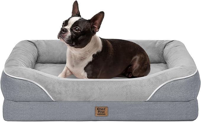 Orthopedic Washable Large Dog Bed - Egg Foam Dog Beds for Large and Medium Dogs Big Pet Beds with Removable Washable Cover and Bolster for Extra Large Dogs