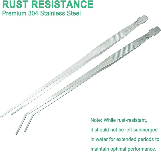 2pcs 18.9 inch Aquarium Tweezers with Hanger, 2025 New Extra Long Feeding Tongs, Stainless Steel Large Aquascape Tools for Fish Tank, Terrarium，Aquascaping, Reptile Snake (Curved & Straight)