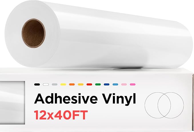 White Permanent Vinyl - 12" x 40 FT Adhesive Vinyl Roll, Signs, Scrapbooking, Craft, Permanent Outdoor (Glossy White)