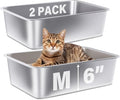 Stainless Steel Litter Box 2 Pack,Medium Metal Litter Box for Kitty/Cat/Rabbits, Easy to Clean, Non Stick Litterbox No Smell for Adult Cats