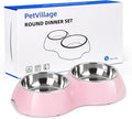 Stainless Steel Dog Bowls Set – Dual Non-Slip Pet Dishes with 2 Small (4oz*2) Bowls & Durable Resin Stand,Food & Water Feeder for Kittens– Pink