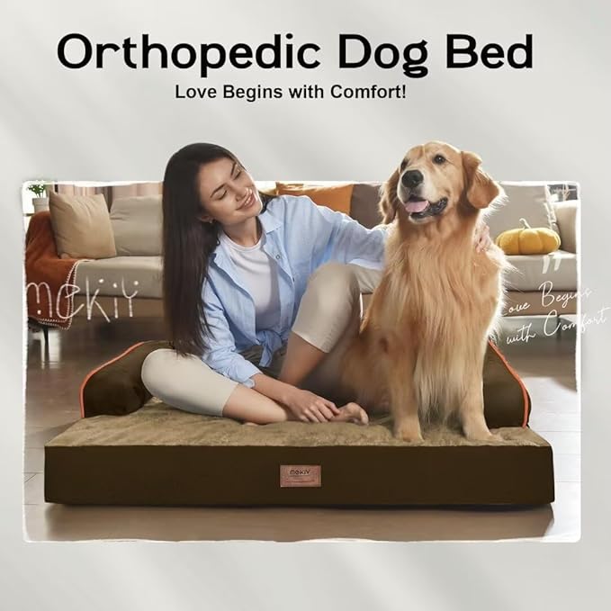 Large Dog Bed Orthopedic Washable - Waterproof with Removable Cover - Memory Foam - XXL Large Big Dogs - Beds Bolster Pet - Couch Sofa - Brown Dog Bed