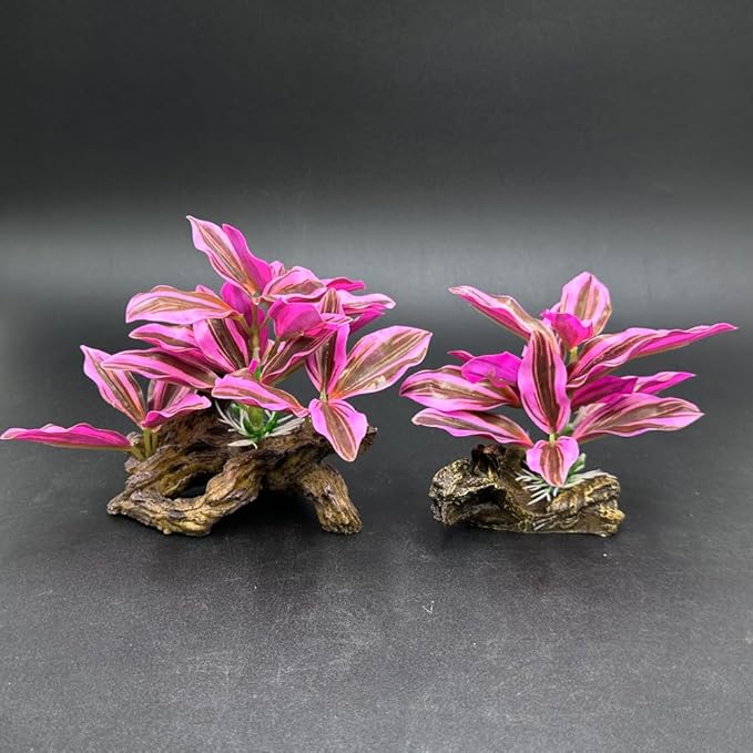 Smoothedo-Pets Fish Tank Decorations Aquarium Decor Ornaments Betta Pink Leaf pad Hammock Artifical Driftwood Goldfish Bowl Accessories (Hot Pink Set)