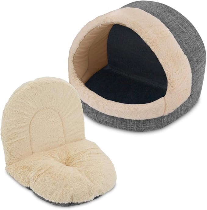 Best Pet Supplies Dog House Bed Crate Mat Tent Indoor Round Soft Plush for Small, Medium, and Large Breeds - Gray, 17 x 15 x 14"
