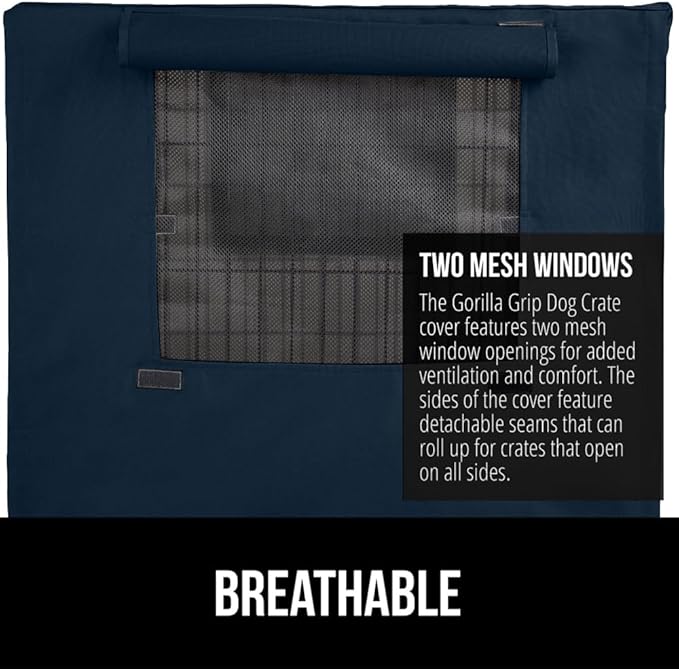 GORILLA GRIP Dog Crate Covers Compatible with Amazon Basics Dog Crates, All Sides Open, Privacy Cover Fits 24" Wire Kennel, Breathable Mesh Windows, Light Reducing Puppy Training Cage Topper, Navy