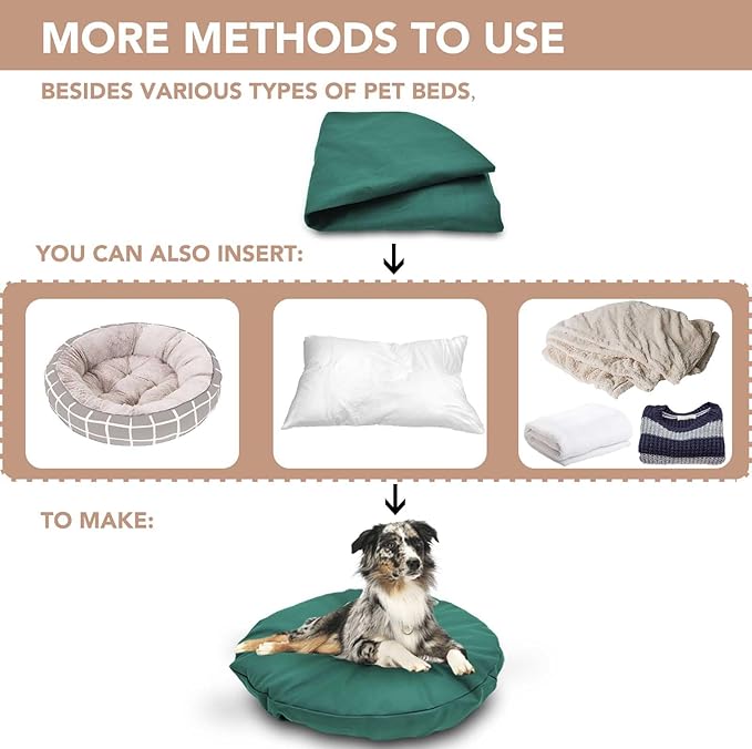 Dog Bed Cover Waterproof Replacement Machine Washable Covers for 36x36 Inch Dog Bed Heavy Duty Scratch Resistant Mattress Protector Pet Bed Round Dark Green Cover Only