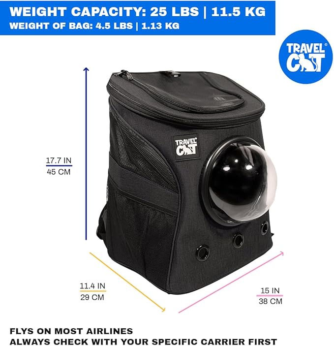 Fat Cat Backpack Carrier - Airline Approved Cat Carrier with Space Capsule Bubble for for Small Cats, Kitten - Premium Charcoal Cat Carrier Backpack for Outdoor, Travel, Hiking, Pet Supplies