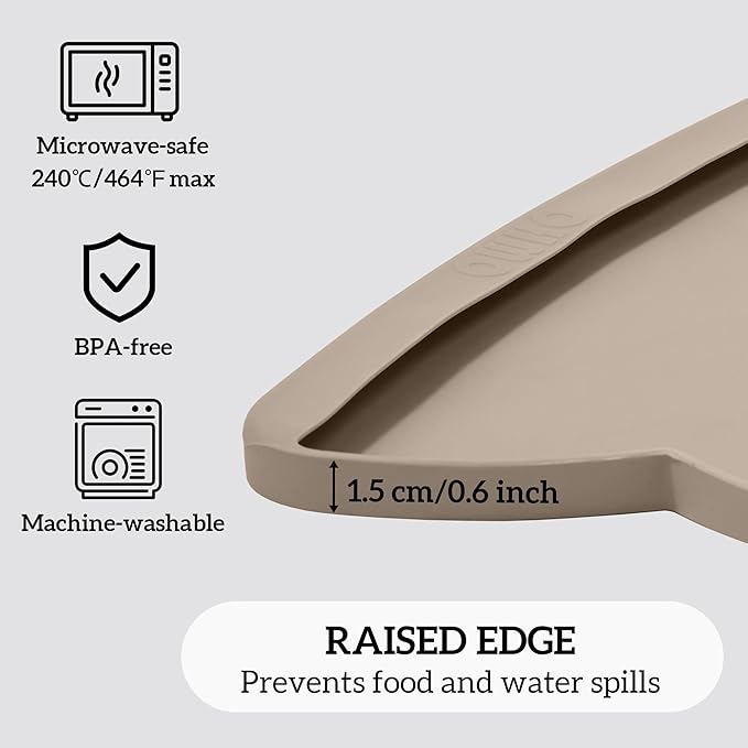 OHMO Dog Food Mat(Beige, 24 * 15'') w/Residue Collection Pocket Silicone Pet Feeding Mat for Floor High Edges Anti Spills Waterproof Cat Water Bowl Tray, Easy Clean Placemat