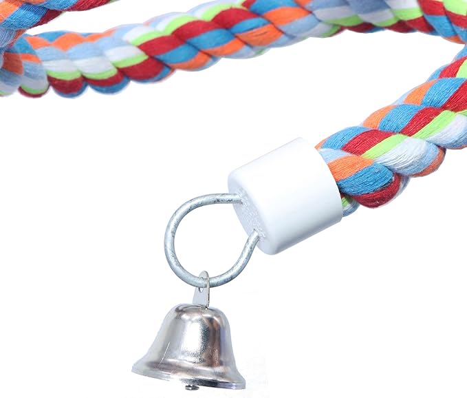 Rope Bungee Perch Bird,118inch Kintor Pure Natural Colorful Bead Cage Chewing Toys for Small Medium Parrot (118inch)