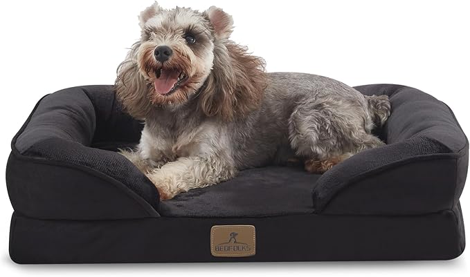 Bedfolks Orthopedic Dog Bed Extra Small, Waterproof Dog Sofa Bed for Small Dogs & Cats, Egg Foam Pet Couch Bed with Removable Washable Cover and Nonslip Bottom, Black