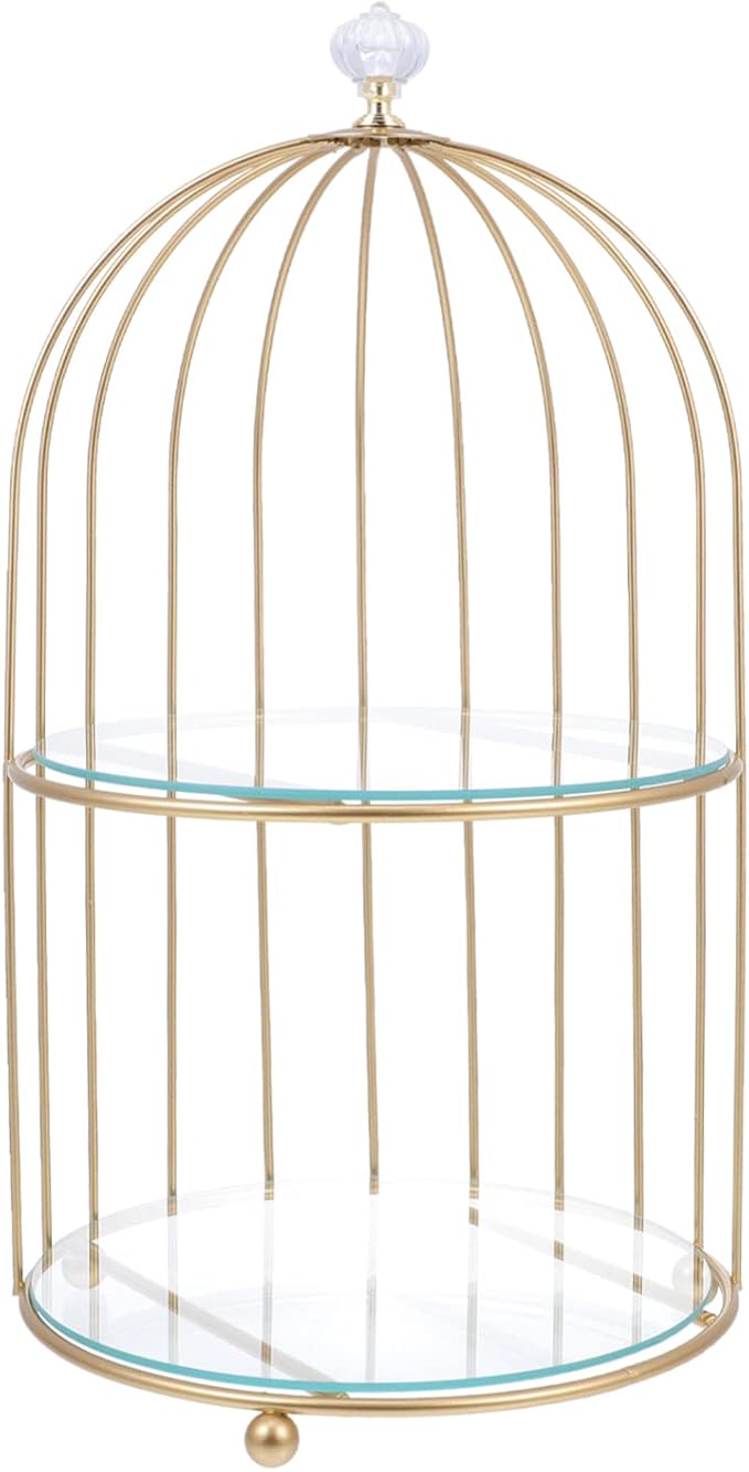 DOITOOL Gold Metal Cupcake Stand Bird Cage Dessert Stand, 2 Tier Dessert Display Stand Cake Holder for Wedding, Party, Birthday, Baby Shower Celebrations, Table Decorations