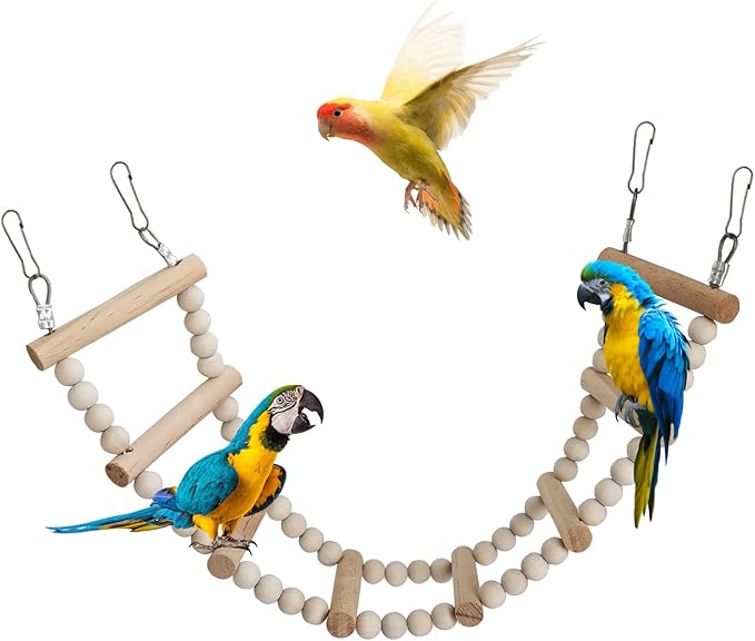Bird Ladder Bridge, Wooden Pet Hamster Climbing & Swing Toys, Cage Accessories for Birds Rats Parrots Hamster Squirrel Sugar Gliders Parakeets Cockatiels - 8 Steps - 19.3 x 3.14 Inch