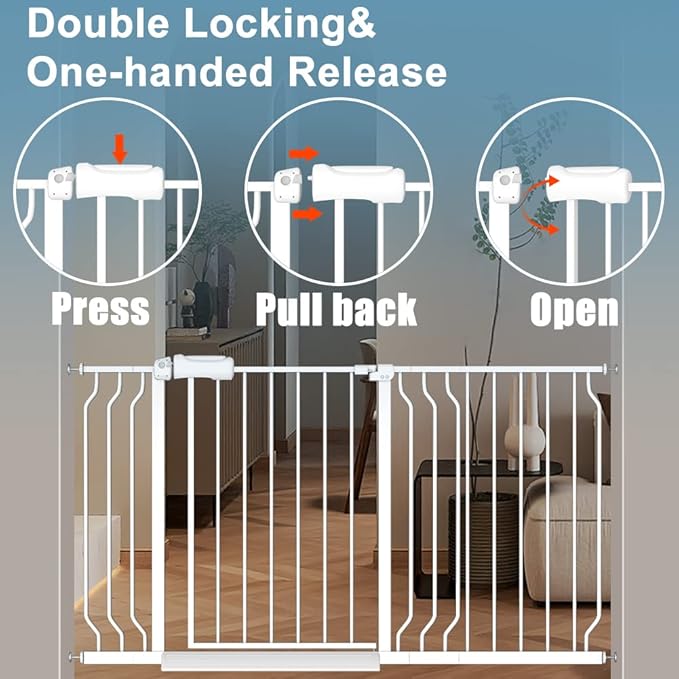 Narrow Baby Gate 24 to 29 Inch Wide Pet Gate Pressure Mounted No Drill Safety Gate Walk Through Metal Child Gate for Kids Stairs or Pets Indoor White