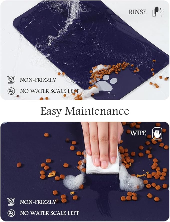 Pet Feeding Mat-Absorbent Dog Mat for Food and Water Bowl-No Stains Quick Dry Water Dispenser Mat-Dog Accessories Pet Supplies-Bowl for Messy Drinkers（Navy,23"x34"