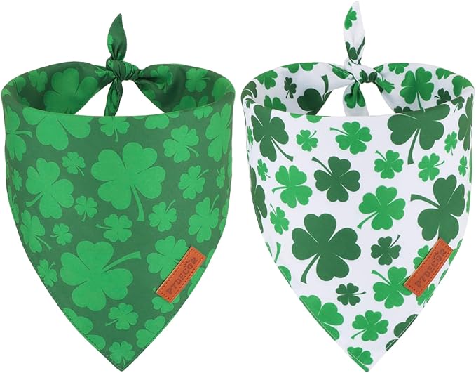 PTDECOR St. Patrick's Day Dog Bandana, Reversible Dog Scarf, Multi Size Offered, Green Shamrock Pet Bandanas for Large and Extra Large Dogs Pets (St. Patrick's Day, X-Large)