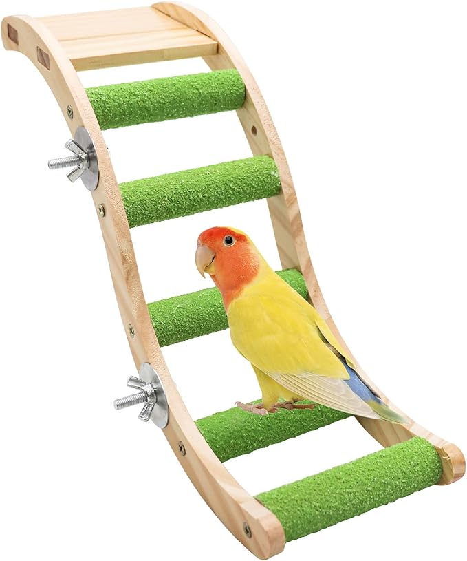 Bird Ladder Bridge, Wooden Pet Parrot Hamster Climbing Ladder Toys, Pet Bird Cage Accessories, Wood Climbing Ladder Perch for Bird Parrot Hamster Squirrel Sugar Gliders Parakeets Cockatiels(S Shape)
